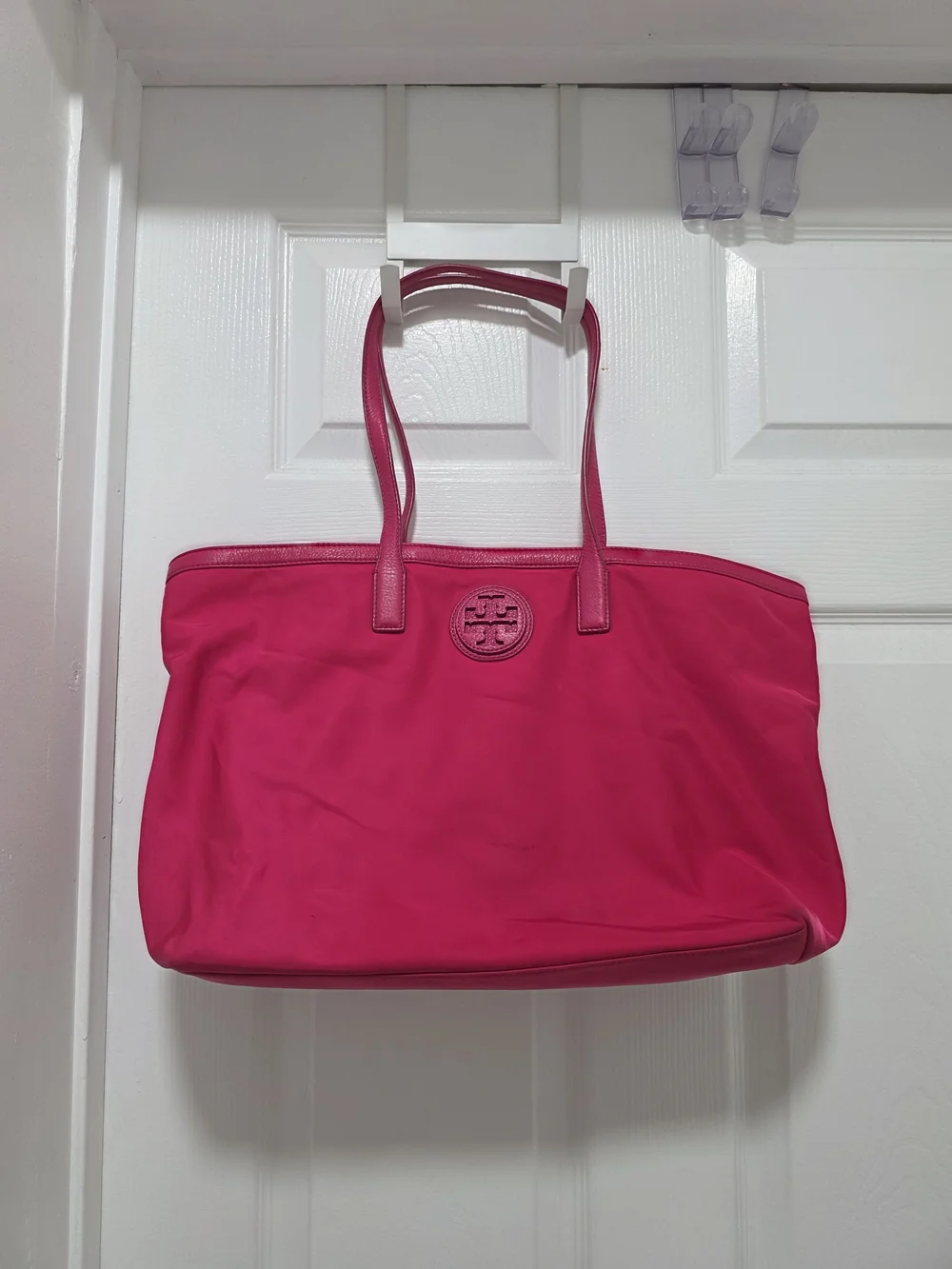 Tory Burch Hot Pink Nylon Tote with Logo Medallion